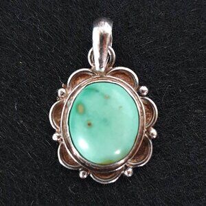 Vintage Southwestern Natural Turquoise Sterling Silver Floral Pendant